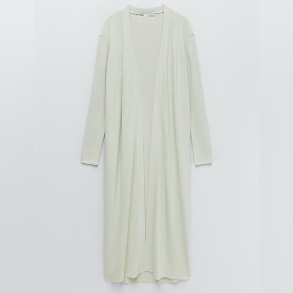 ZARA Celery Green Ribbed Knit Duster Maxi Cardigan - Picture 8 of 9
